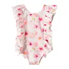 custom lovely bikini one piece ruffled pink swimwear for kids
