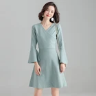 Womens Clothing 2019 design Knit dress with v-neck lacing mandarin sleeves