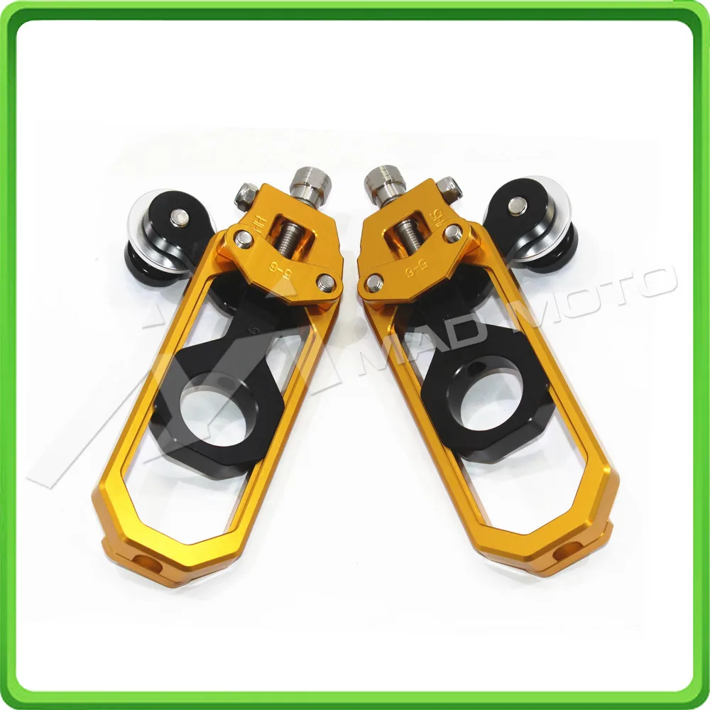 Motorcycle Chain Tensioner Adjuster with paddock bobbins kit for Yamaha YZF-R1 2006 R1 06 Gold&Black (5)