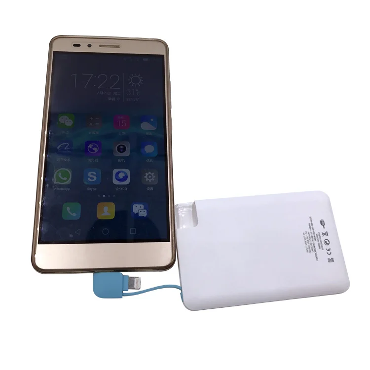 Portable Ultra Thin 2500 mAh Credit Card Power Bank ,Built-In All-in-One Cable for iOS and Android Devices - ANKUX.COM