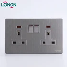 Exceptional light with Indicators Stainless PC 2 Gang 13A Double wall switch and socket