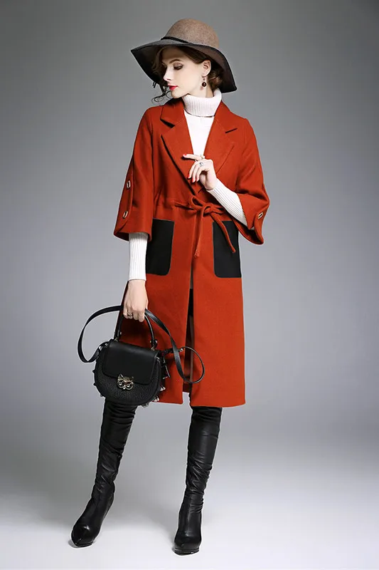 women woolen PU Pocket patchwork coat 13_