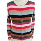 Women's colorful stripes wool button down fashion knitted cardigan sweater