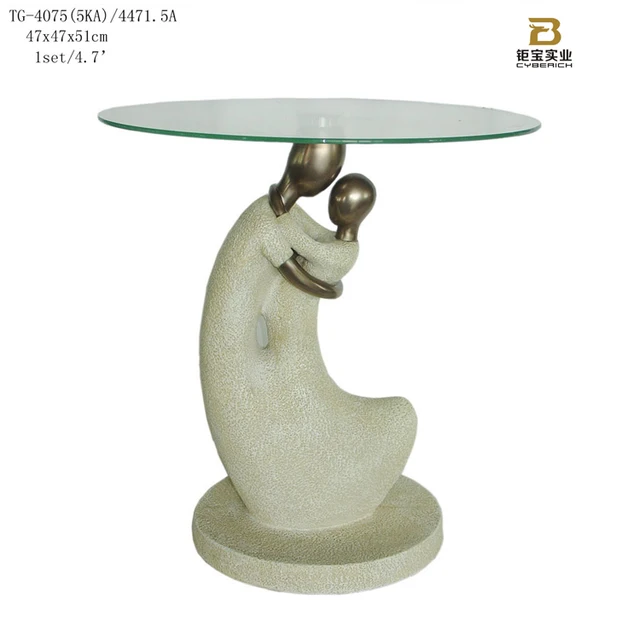 polyresin family coffee table with glass top