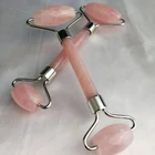 Stainless Steel Rose Quartz Gemstone Facial Crystal Roller Jade In Box