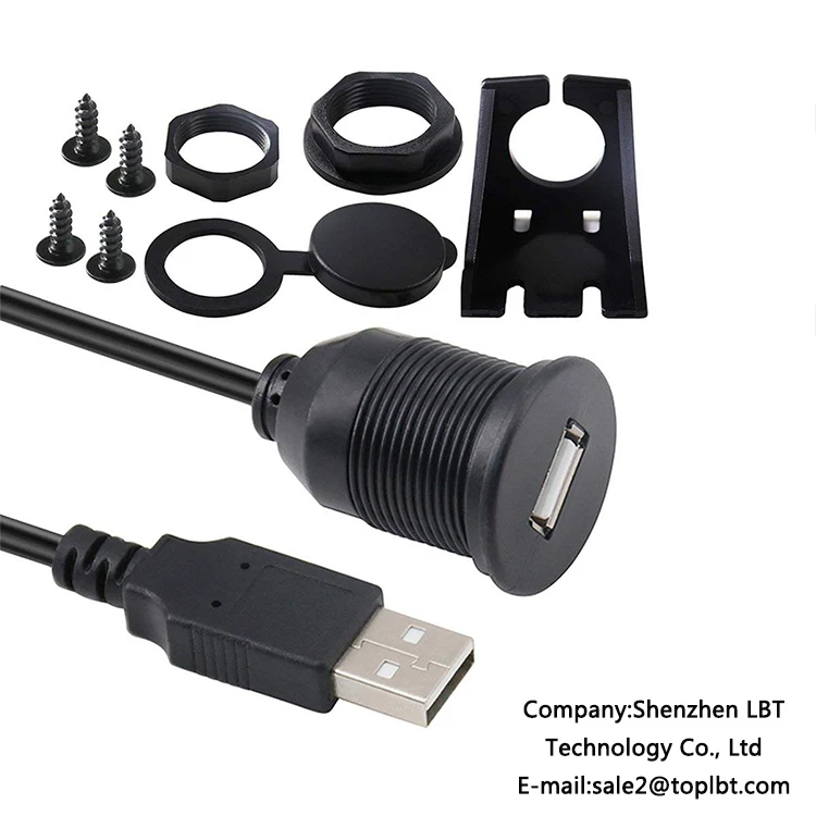 LBT 2018 USB 2.0 Male to Female AUX Flush Panel Mount Extension Cable for Car Truck Boat Motorcycle Dashboard, (Round Head)6ft - ANKUX.COM