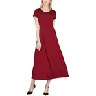 New Arrivals Ladies Solid Color Short Sleeve Flare Women Evening Long Plus Size Dress