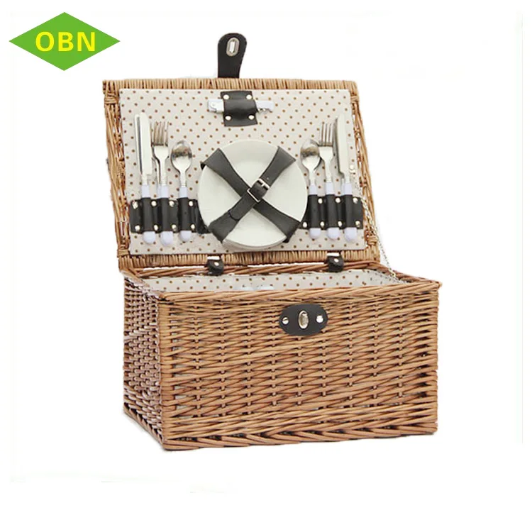 outdoor 4 person willow wicker handmade picnic basket set with