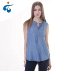 Modern design wholesale sleeveless denim fancy eco-friendly ladies summer tops