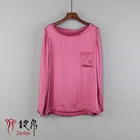 In Stock 16mm Silk Satin Stretched Casual Round Neck Long Sleeve blouse for lady