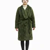 Robe style army green soft velvet belted overcoat women clothing house coat for winter