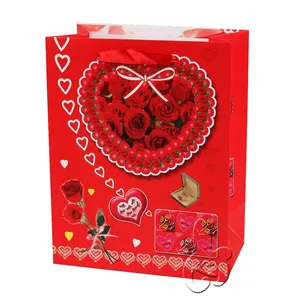red rose flower gift paper bag for valentines day