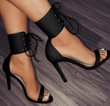 Black fashion women dress shoes high heel ankle strap high heels