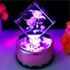 MH-FT0048 K9 crystal cube 3D laser crystal rose cube with LED base nice gift