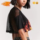 Custom Women Mesh Contrast Printed Crop Top T shirt
