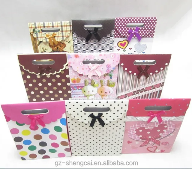 pink color gift bag for wedding with ribbon handle