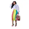 Rainbow Gradient Print Pencil Skirt Women High Waist Tie-Dye Striped Bodycon Skirt Spring Summer Club Party Casual Midi Skirts