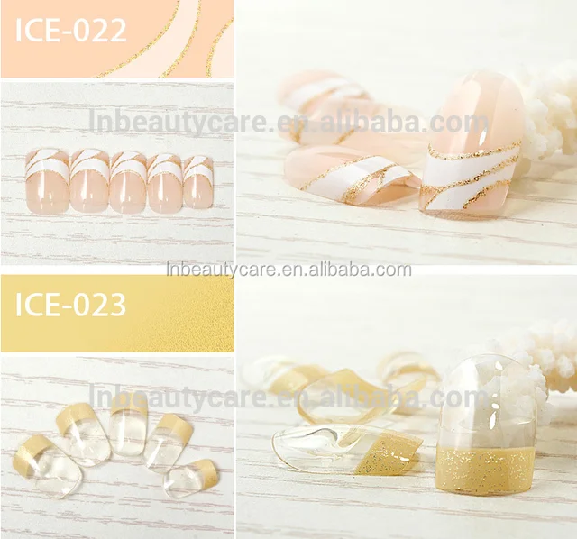 nails stick,longnails 3d colorful press stick on artificial french nails with glue
