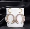 Onier 2019 Luxury crystal earrings chandelier exaggerated hoop earring Brazil brass moon earrings for party