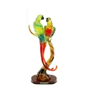 Original Design Colorful Transparent Resin Parrot Couple Birds Crafts With Wooden Base