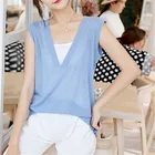 new summer sleeveless blouses short front long back women knitted vest