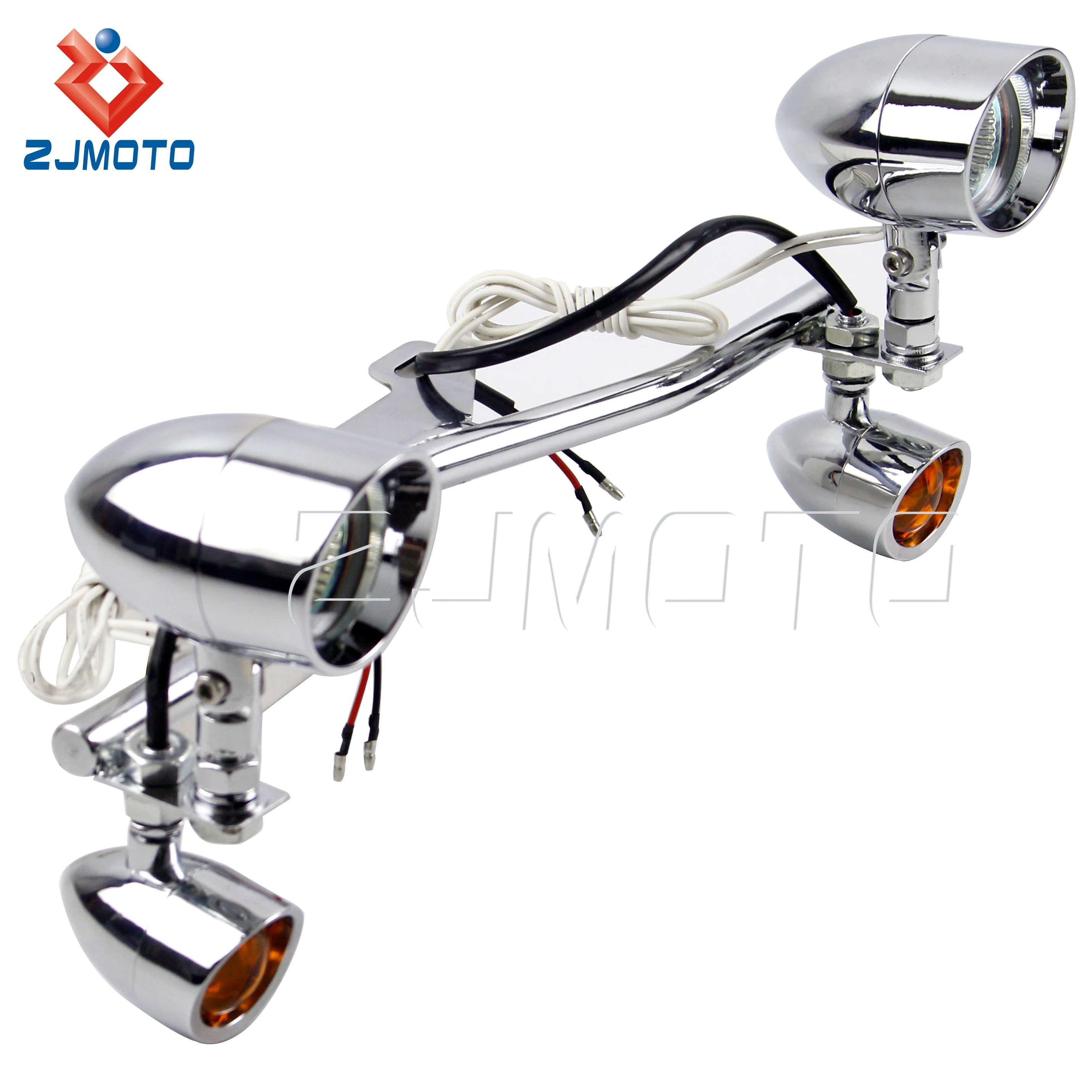 Zjmoto Motorcycle Chrome Bullet Passing Driving Spot Fog Light With