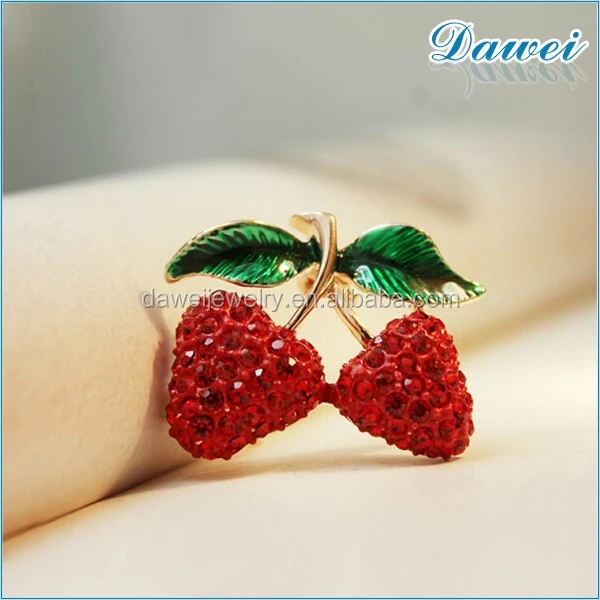 crystal diamond red cherry small brooch pins