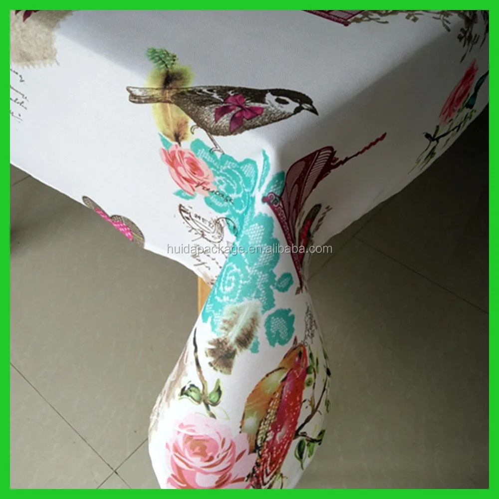 Spring designs polyester woven fabrics tablecloths with nice scenery of bird butterfly flowers