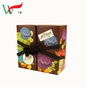 custom design handmade mooncake double door gift box with ribbon
