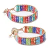 Adjustable Leather Wrap Wholesale Multi Color Rainbow Colorful Beaded Seven Natural Stone Bead 7 Chakra Bracelet