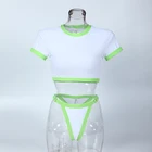 New solid short sleeve crop top 2 pieces women sexy high-waist bikini thong ladies swimwear