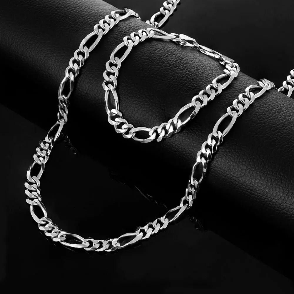 2019 Jewelry 4mm 5mm 6mm 7mm 8mm Solid 925 Sterling Silver Figaro Chain Bracelets For Men Designs