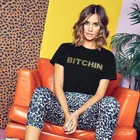 Women's Summer Leopard Letter Printed Navel T-Shirt Women