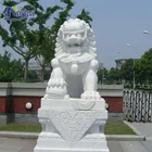 Outdoor gate decoration marble animal lion statue pure white stone foo dog sculpture for sale