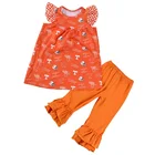 Boutique wholesale kids girl two pieces clothing sets short sleeve ruffle tops and pants