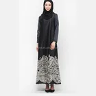 New arrival fashion design long sleeve printed satin black abaya maix muslim dress