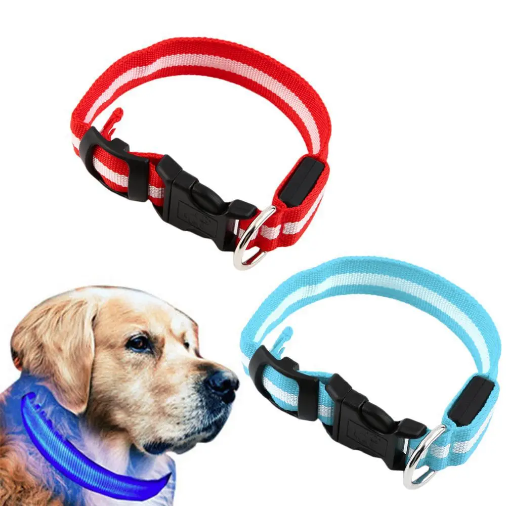 LED Nylon Pet Dog Collar Night Safety LED Light-up Flashing Glow in the Dark Lighted Dog Collars Free shipping