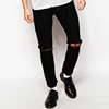 OEM best jeans brands garment factory new china direct Distressed denim man pant with Rip Knee black jeans distributors 072
