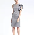 New Fashion Lady Fitness Style Slim Sleveless Elastic Ruffled-Shoulder Sexy Causal Gingham Stripe Women Midi Sheath Dress