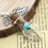 Turquoise Flower Miniature Glass Bottle Necklace leaf charm and crystal silver chain necklace woodland jewelry