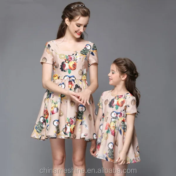 MS64323C niños moda impresiones búho lindo madre vestido muchachas del vestido de la vendimia