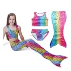 2017 Custom Girl's 3pcs Mermaid Tail Rainbow Princess Bikini Children Bathing Suit Child Cute Swimsuit Kids Sexy Swimwear