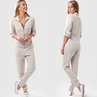 Natrual White 100% Linen Long Sleeve Front Long Zip-up Long Fitted Women Linen Jumpsuits