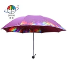 QIFENG 8k 21inch Promotional wholesale retail carton kid colorful Customized printing 3 folding umbrella 8P-3632