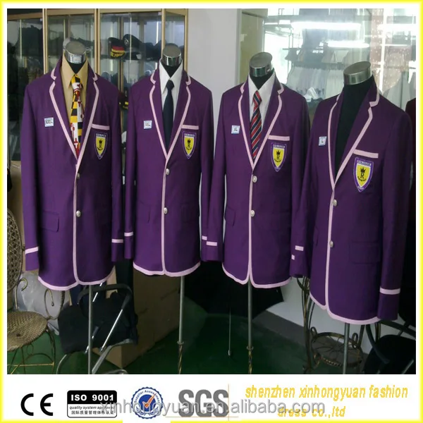 Casual college school student purple uniforms blazer,embroidered logo
