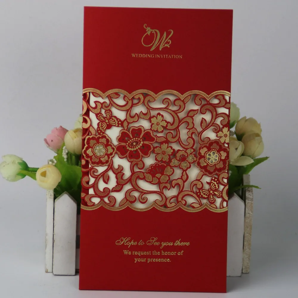 love theme elegant laser cut pearl paper wedding card design