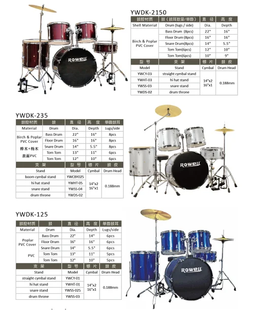 5 PCS mid grade Drum Set/acoustic drum kit/percussion, View mid grade