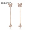 ELBLUVF Copper Alloy 18K Gold Double Butterfly Dangle Earrings Jewelry For Girls Women Ladies