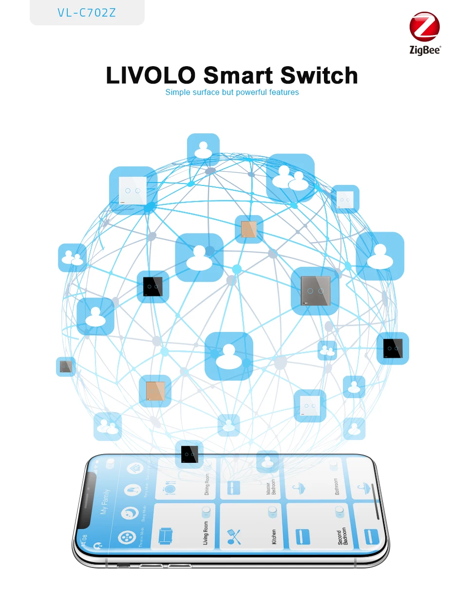 LIVOLO VL-C702Z-11Home Automation EU Standard Smart ZigBee Touch Switch - ANKUX.COM