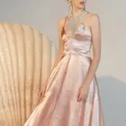 Beautiful and elegant pink satin backless sexy dress
